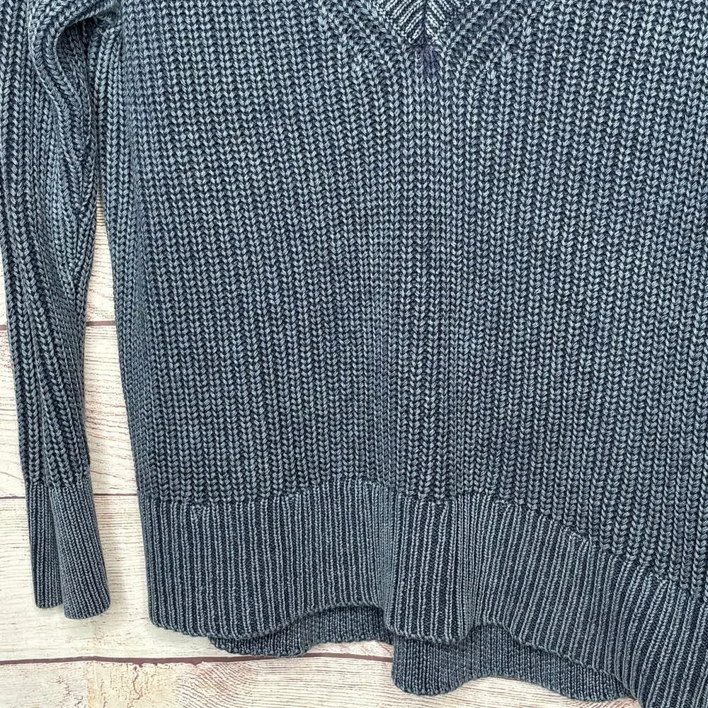 Aerie 100% Cotton Ribbed Blue Oversized Soft V Neckline Pullover Sweater Small